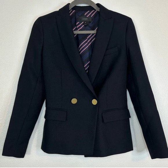 J. Crew | 100% Wool Navy Blue Fitted Blazer Size 2 1214 - Picture 1 of 15